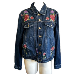 BLANK NYC floral embroidery jeans 100% cotton Jacket Large NWT
